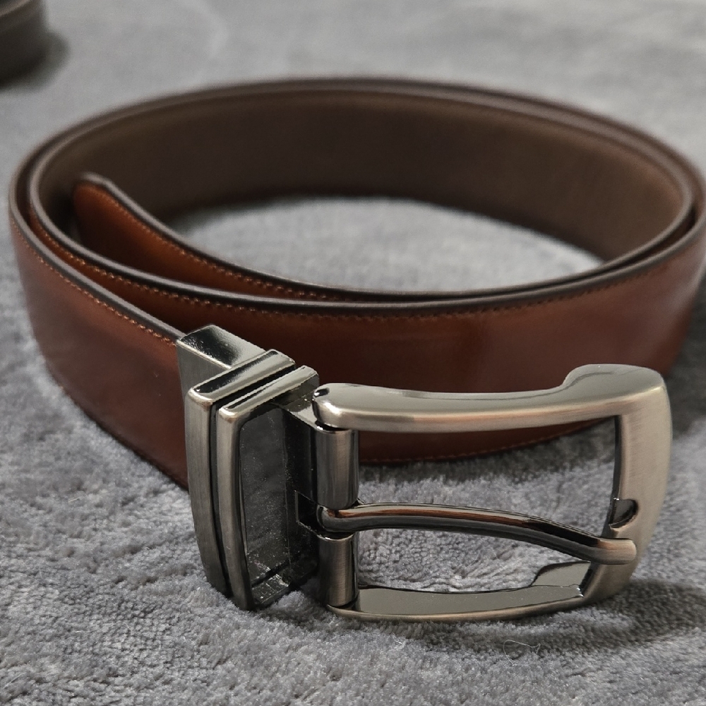 Brown Leather Belt with Silver Buckle